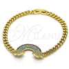 Pulsera Elegante 03.283.0254.07 Oro Laminado, Diseño de Cubana, con Multicolor Micro Pave, Pulido, Tono Dorado (05 MM Thickness, 7 Inches Length)