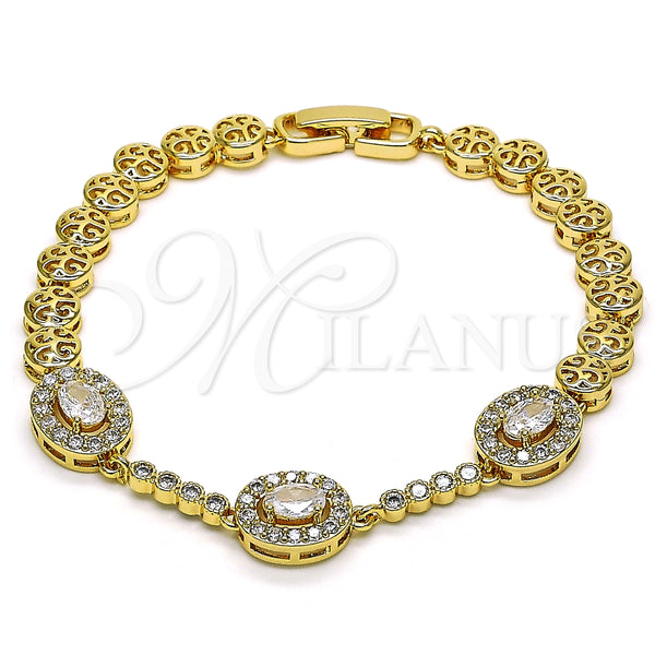 Pulsera Elegante 03.283.0255.1.07 Oro Laminado, con Blanca Zirconia Cubica and Blanca Micro Pave, Pulido, Tono Dorado (06 MM Thickness, 7 Inches Length)