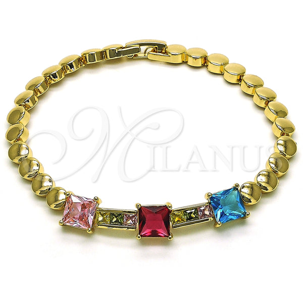 Pulsera Elegante 03.283.0256.07 Oro Laminado, con Multicolor Zirconia Cubica, Pulido, Tono Dorado (05 MM Thickness, 7 Inches Length)