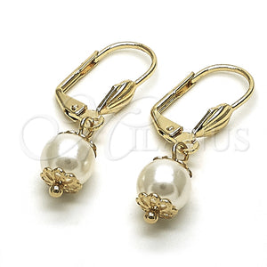 Arete Colgante 02.63.2753 Oro Laminado, Diseño de Bola, con Marfil Perla, Pulido, Tono Dorado