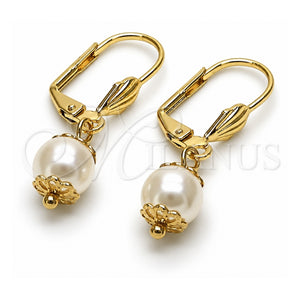 Arete Colgante 02.63.2753 Oro Laminado, Diseño de Bola, con Marfil Perla, Pulido, Tono Dorado
