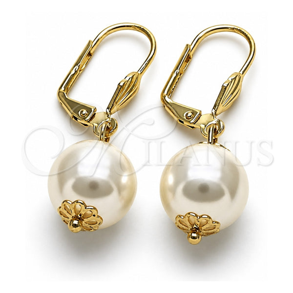 Arete Colgante 02.63.2755 Oro Laminado, Diseño de Bola, con Marfil Perla, Pulido, Tono Dorado