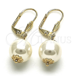 Arete Colgante 02.63.2755 Oro Laminado, Diseño de Bola, con Marfil Perla, Pulido, Tono Dorado
