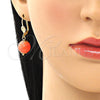 Arete Colgante 02.63.2755.1 Oro Laminado, Diseño de Bola, con Rosa Perla, Pulido, Tono Dorado