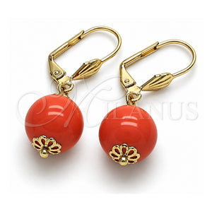 Arete Colgante 02.63.2755.1 Oro Laminado, Diseño de Bola, con Rosa Perla, Pulido, Tono Dorado