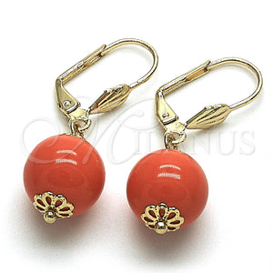 Arete Colgante 02.63.2755.1 Oro Laminado, Diseño de Bola, con Rosa Perla, Pulido, Tono Dorado