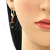 Arete Colgante 02.63.2756 Oro Laminado, Diseño de Bola, con Negro and Granate Cristal, Pulido, Tono Dorado