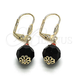 Arete Colgante 02.63.2756 Oro Laminado, Diseño de Bola, con Negro and Granate Cristal, Pulido, Tono Dorado
