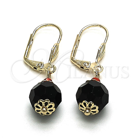 Arete Colgante 02.63.2756 Oro Laminado, Diseño de Bola, con Negro and Granate Cristal, Pulido, Tono Dorado