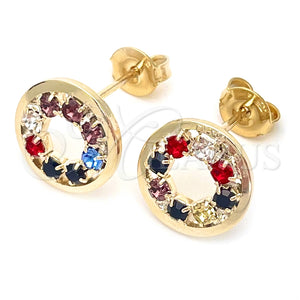Arete Dormilona 02.09.0214 Oro Laminado, con Multicolor Zirconia Cubica, Pulido, Tono Dorado