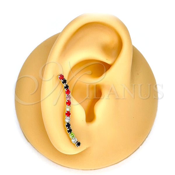 Arete Dormilona 02.09.0215 Oro Laminado, con Multicolor Zirconia Cubica, Pulido, Tono Dorado
