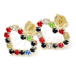 Arete Dormilona 02.09.0216 Oro Laminado, Diseño de Corazón, con Multicolor Zirconia Cubica, Pulido, Tono Dorado