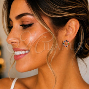 Arete Dormilona 02.09.0217 Oro Laminado, con Multicolor Zirconia Cubica, Pulido, Tono Dorado