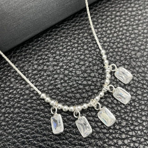 Gargantilla Elegante 04.401.0001.18 Plata Rodinada, Diseño de Snake y Bola, con Zirconia Cubica Blanca, Pulido, Tono Plateado (Grosor 02 MM, 18 Pulgadas de Largo)