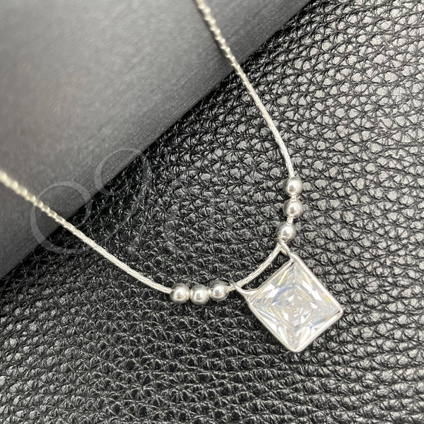 Gargantilla Elegante 04.401.0002.18 Plata Rodinada, Diseño de Snake y Bola, con Zirconia Cubica Blanca, Pulido, Tono Plateado (Grosor 02 MM, 18 Pulgadas de Largo)