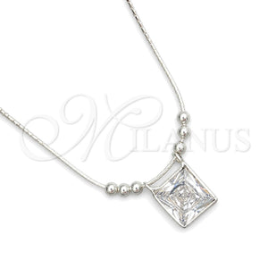Gargantilla Elegante 04.401.0002.18 Plata Rodinada, Diseño de Snake y Bola, con Zirconia Cubica Blanca, Pulido, Tono Plateado (Grosor 02 MM, 18 Pulgadas de Largo)