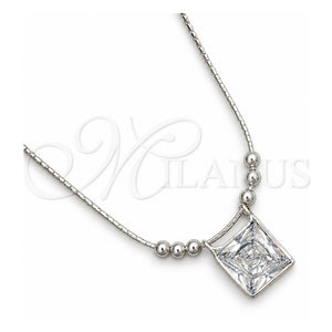 Gargantilla Elegante 04.401.0002.18 Plata Rodinada, Diseño de Snake y Bola, con Zirconia Cubica Blanca, Pulido, Tono Plateado (Grosor 02 MM, 18 Pulgadas de Largo)