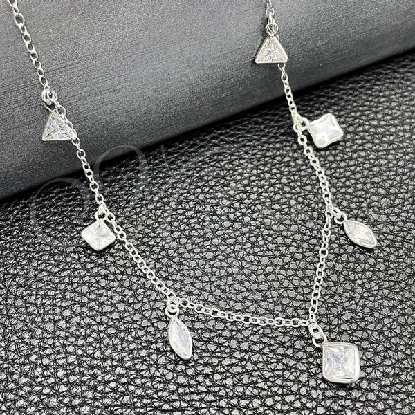 Gargantilla Elegante 04.401.0006.18 Plata Rodinada, Diseño de Gota y Rolo, con Zirconia Cubica Blanca, Pulido, Tono Plateado (Grosor 02 MM, 18 Pulgadas de Largo)