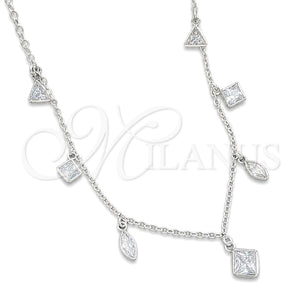 Gargantilla Elegante 04.401.0006.18 Plata Rodinada, Diseño de Gota y Rolo, con Zirconia Cubica Blanca, Pulido, Tono Plateado (Grosor 02 MM, 18 Pulgadas de Largo)