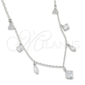 Gargantilla Elegante 04.401.0006.18 Plata Rodinada, Diseño de Gota y Rolo, con Zirconia Cubica Blanca, Pulido, Tono Plateado (Grosor 02 MM, 18 Pulgadas de Largo)