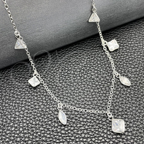 Gargantilla Elegante 04.401.0006.18 Plata Rodinada, Diseño de Gota y Rolo, con Zirconia Cubica Blanca, Pulido, Tono Plateado (Grosor 02 MM, 18 Pulgadas de Largo)