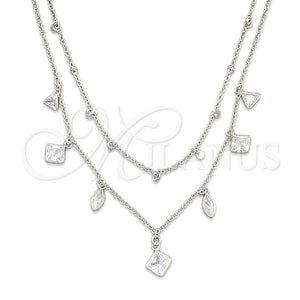 Gargantilla Elegante 04.401.0007.18 Plata Rodinada, Diseño de Bola y Rolo, con Zirconia Cubica Blanca, Pulido, Tono Plateado (Grosor 02 MM, 18 Pulgadas de Largo)