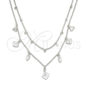 Gargantilla Elegante 04.401.0007.18 Plata Rodinada, Diseño de Bola y Rolo, con Zirconia Cubica Blanca, Pulido, Tono Plateado (Grosor 02 MM, 18 Pulgadas de Largo)