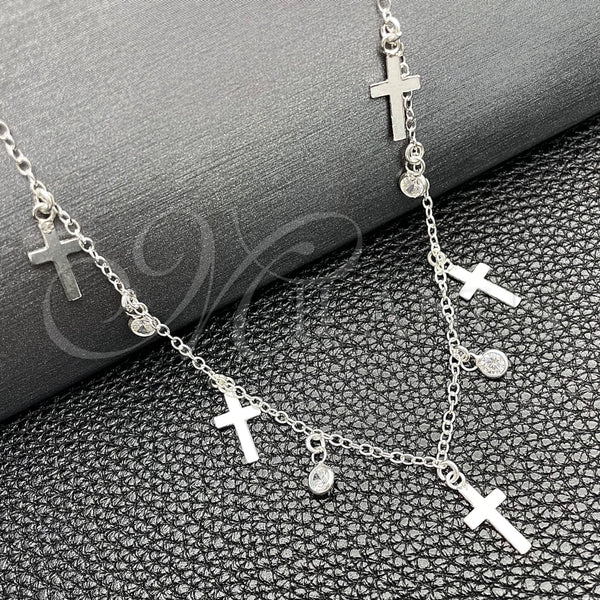 Gargantilla Elegante 04.401.0008.18 Plata Rodinada, Diseño de Cruz y Rolo, con Zirconia Cubica Blanca, Pulido, Tono Plateado (Grosor 02 MM, 18 Pulgadas de Largo)