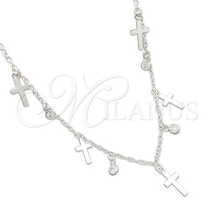 Gargantilla Elegante 04.401.0008.18 Plata Rodinada, Diseño de Cruz y Rolo, con Zirconia Cubica Blanca, Pulido, Tono Plateado (Grosor 02 MM, 18 Pulgadas de Largo)
