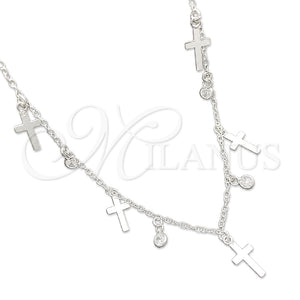 Gargantilla Elegante 04.401.0008.18 Plata Rodinada, Diseño de Cruz y Rolo, con Zirconia Cubica Blanca, Pulido, Tono Plateado (Grosor 02 MM, 18 Pulgadas de Largo)