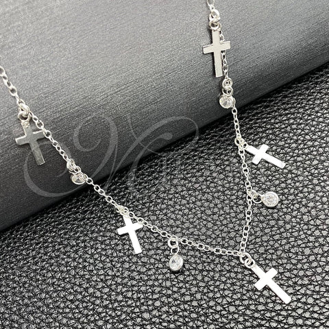 Gargantilla Elegante 04.401.0008.18 Plata Rodinada, Diseño de Cruz y Rolo, con Zirconia Cubica Blanca, Pulido, Tono Plateado (Grosor 02 MM, 18 Pulgadas de Largo)