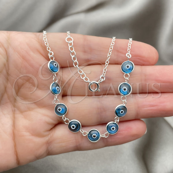 Gargantilla Elegante 04.401.0009.18 Plata Rodinada, Diseño de Ojo Griego y Snake, con Cristal Turquoise, Pulido, Tono Plateado (Grosor 02 MM, 18 Pulgadas de Largo)