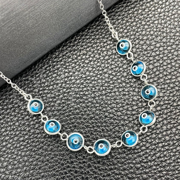 Gargantilla Elegante 04.401.0009.18 Plata Rodinada, Diseño de Ojo Griego y Snake, con Cristal Turquoise, Pulido, Tono Plateado (Grosor 02 MM, 18 Pulgadas de Largo)