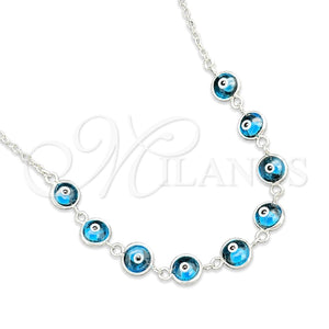 Gargantilla Elegante 04.401.0009.18 Plata Rodinada, Diseño de Ojo Griego y Snake, con Cristal Turquoise, Pulido, Tono Plateado (Grosor 02 MM, 18 Pulgadas de Largo)