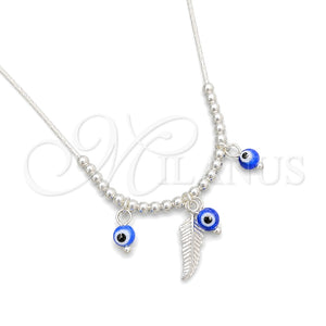 Gargantilla Elegante 04.401.0010.18 Plata Rodinada, Diseño de Ojo Griego y Snake, con Cristal Aqua Azul, Pulido, Tono Plateado (Grosor 02 MM, 18 Pulgadas de Largo)