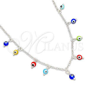 Gargantilla Elegante 04.401.0011.18 Plata Rodinada, Diseño de Ojo Griego y Rolo, con Cristal Multicolor, Pulido, Tono Plateado (Grosor 02 MM, 18 Pulgadas de Largo)