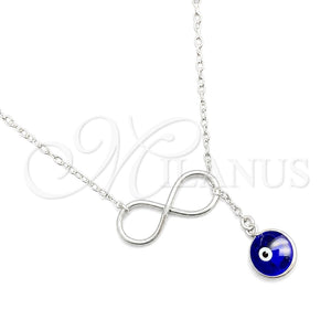 Gargantilla Elegante 04.401.0013.18 Plata Rodinada, Diseño de Ojo Griego y Rolo, con Cristal Blanca, Pulido, Tono Plateado (Grosor 02 MM, 18 Pulgadas de Largo)