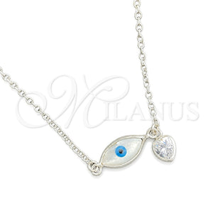 Gargantilla Elegante 04.401.0014.18 Plata Rodinada, Diseño de Ojo Griego y Rolo, con Madre Perla Marfil y Zirconia Cubica Blanca, Pulido, Tono Plateado (Grosor 02 MM, 18 Pulgadas de Largo)