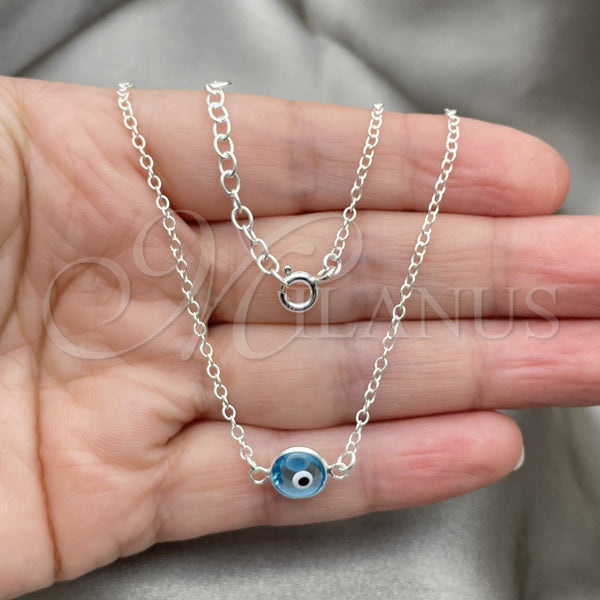 Gargantilla Elegante 04.401.0015.18 Plata Rodinada, Diseño de Ojo Griego y Rolo, con Cristal Turquoise, Pulido, Tono Plateado (Grosor 02 MM, 18 Pulgadas de Largo)