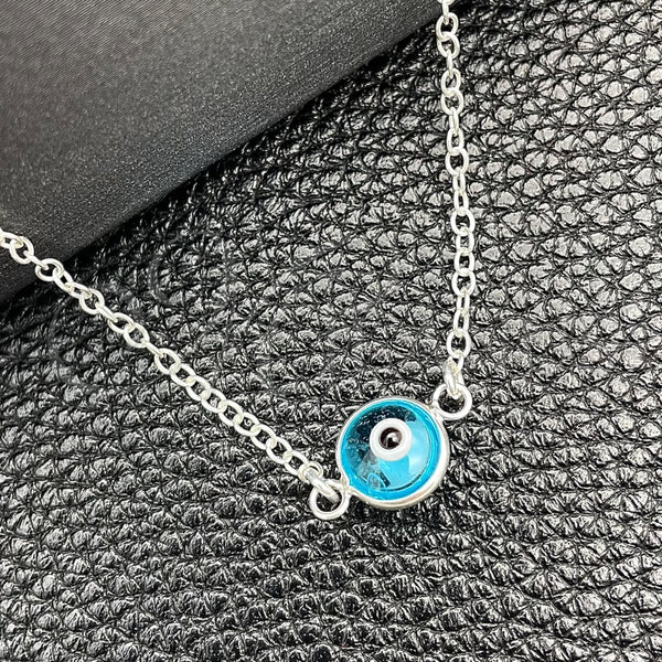 Gargantilla Elegante 04.401.0015.18 Plata Rodinada, Diseño de Ojo Griego y Rolo, con Cristal Turquoise, Pulido, Tono Plateado (Grosor 02 MM, 18 Pulgadas de Largo)
