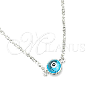 Gargantilla Elegante 04.401.0015.18 Plata Rodinada, Diseño de Ojo Griego y Rolo, con Cristal Turquoise, Pulido, Tono Plateado (Grosor 02 MM, 18 Pulgadas de Largo)