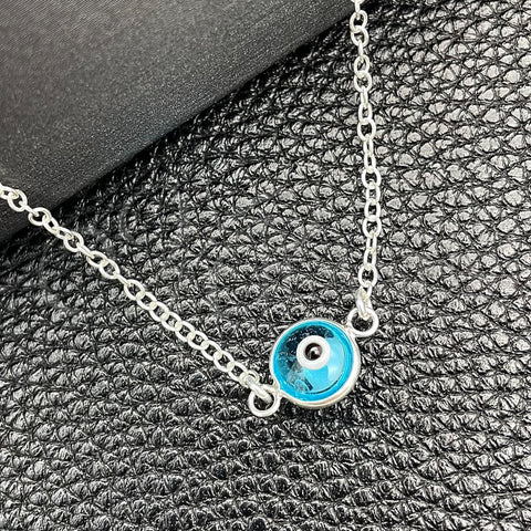 Gargantilla Elegante 04.401.0015.18 Plata Rodinada, Diseño de Ojo Griego y Rolo, con Cristal Turquoise, Pulido, Tono Plateado (Grosor 02 MM, 18 Pulgadas de Largo)