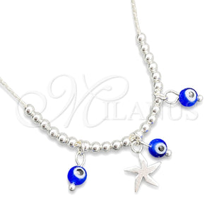 Gargantilla Elegante 04.402.0002.18 Plata Rodinada, Diseño de Snake y Bola, con Cristal Topacio Azul, Pulido, Tono Plateado (Grosor 06 MM, 18 Pulgadas de Largo)