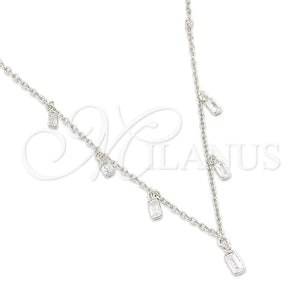 Gargantilla Elegante 04.402.0004.18 Plata Rodinada, Diseño de Rolo y Bola, con Zirconia Cubica Blanca, Pulido, Tono Plateado (Grosor 06 MM, 18 Pulgadas de Largo)