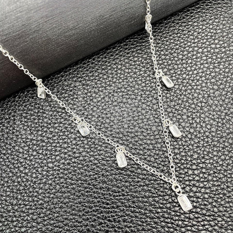 Gargantilla Elegante 04.402.0004.18 Plata Rodinada, Diseño de Rolo y Bola, con Zirconia Cubica Blanca, Pulido, Tono Plateado (Grosor 06 MM, 18 Pulgadas de Largo)