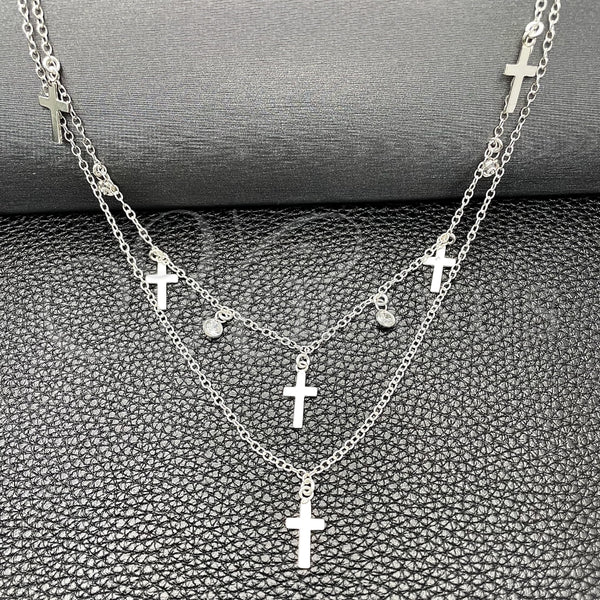 Gargantilla Elegante 04.402.0005.18 Plata Rodinada, Diseño de Rolo y Cruz, con Zirconia Cubica Blanca, Pulido, Tono Plateado (Grosor 06 MM, 18 Pulgadas de Largo)
