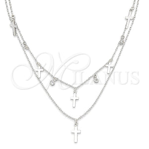 Gargantilla Elegante 04.402.0005.18 Plata Rodinada, Diseño de Rolo y Cruz, con Zirconia Cubica Blanca, Pulido, Tono Plateado (Grosor 06 MM, 18 Pulgadas de Largo)