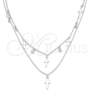 Gargantilla Elegante 04.402.0005.18 Plata Rodinada, Diseño de Rolo y Cruz, con Zirconia Cubica Blanca, Pulido, Tono Plateado (Grosor 06 MM, 18 Pulgadas de Largo)