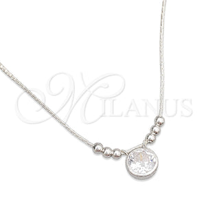 Gargantilla Elegante 04.402.0011.18 Plata Rodinada, Diseño de Snake y Bola, con Zirconia Cubica Blanca, Pulido, Tono Plateado (Grosor 08 MM, 18 Pulgadas de Largo)