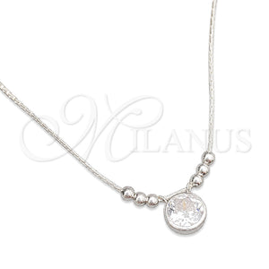 Gargantilla Elegante 04.402.0011.18 Plata Rodinada, Diseño de Snake y Bola, con Zirconia Cubica Blanca, Pulido, Tono Plateado (Grosor 08 MM, 18 Pulgadas de Largo)